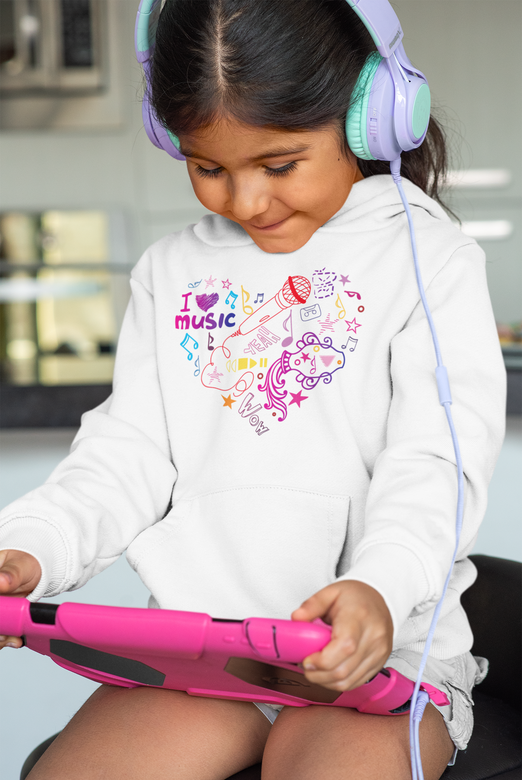 I love music heart shape  kids hoodie